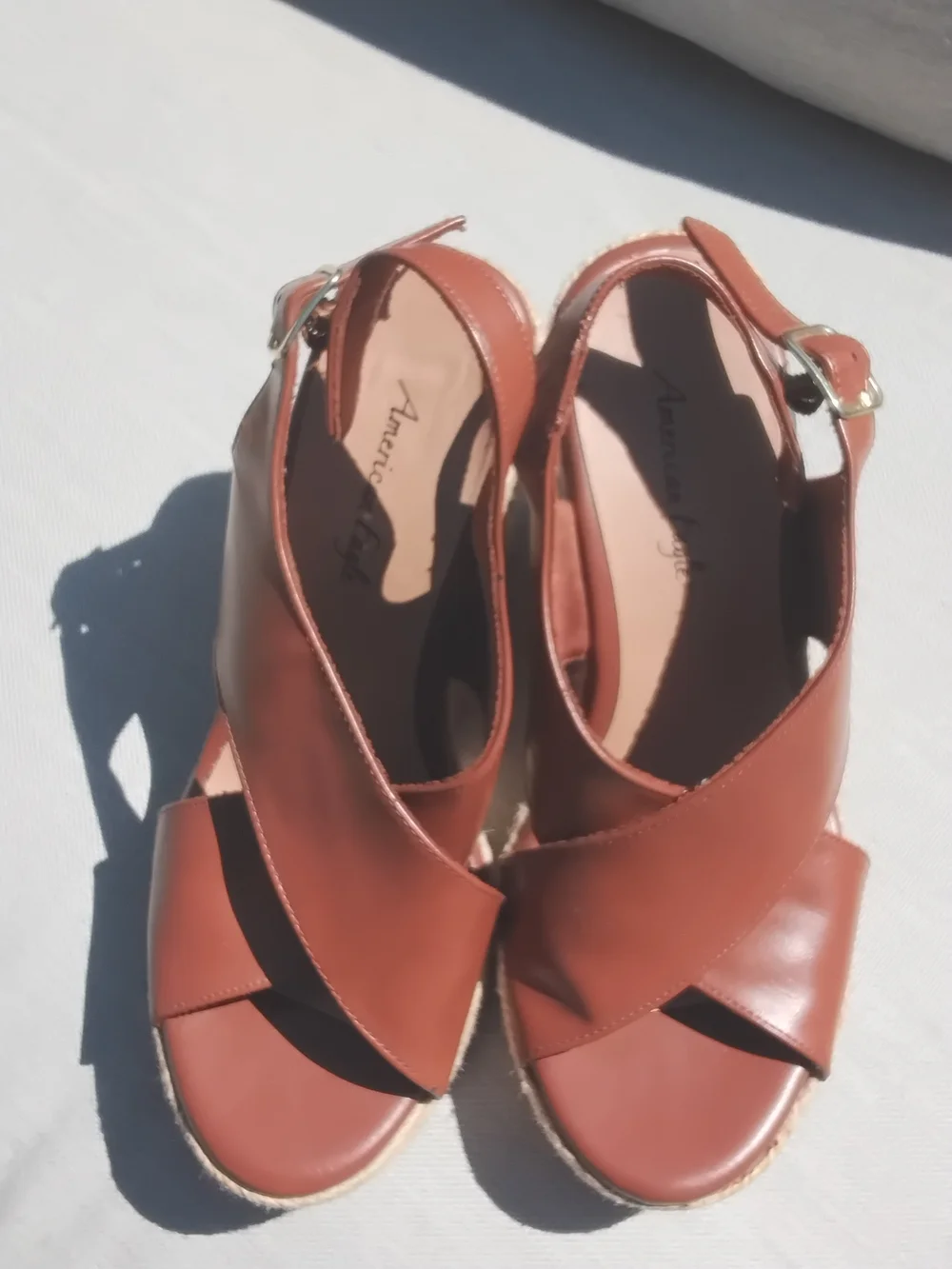 American Apparel Tan Leather Wedge Espadrilles Size 7